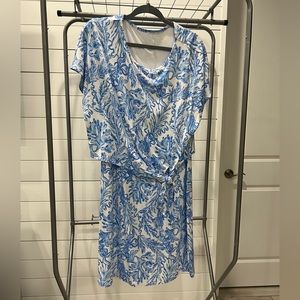 Lilly Pulitzer Inka Short Sleeve Dress Resort White Aqua Lounge XL